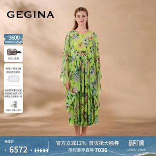 蝙蝠袖 新品 GEGINA吉吉娜早春季 印花连衣裙宽松真丝裙子 桑蚕丝
