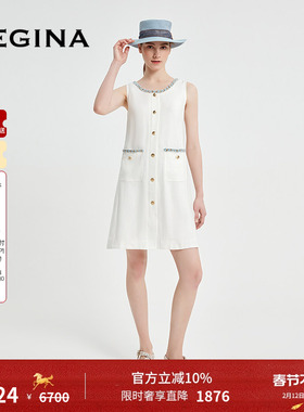 GEGINA吉吉娜2025春夏季新品无袖白色小香风连衣裙中裙高级时髦裙