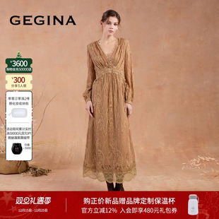 GEGINA吉吉娜2025秋冬季 两件套蕾丝提花连衣裙复古气质感裙子 新品