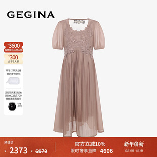 连衣裙轻薄时髦气质女士裙子 V领网纱短袖 GEGINA吉吉娜秋冬季 新品