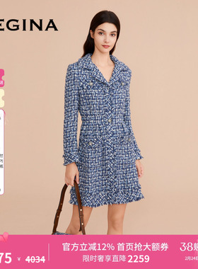 GEGINA吉吉娜女装新品进口牛仔花呢连衣裙格子奢华高级感裙子