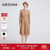 圆领高级奢华裙子商场同款 GEGINA吉吉娜女装 镂空蕾丝连衣裙中长款