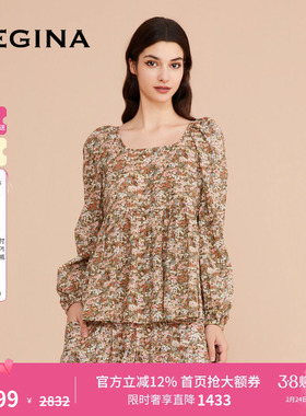 GEGINA吉吉娜女装纯棉碎花雪纺衫长袖法式高级感上衣女商场同款