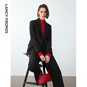 朗姿羊毛高级感设计感复古气质黑色西装 朗姿奥莱 外套2024年冬季