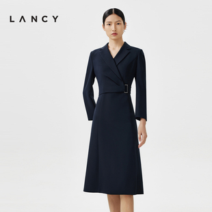 [朗姿奥莱]LANCY/朗姿2024春季新款商务通勤收腰A字连衣裙女气质
