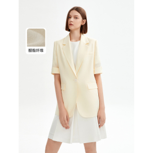 外套年夏季 短袖 西服上衣 西装 朗姿醋酸气质职业高级感薄款