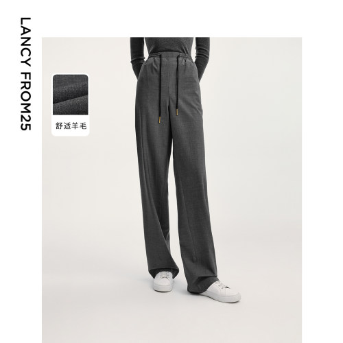舒适羊毛 系带弹力腰 直筒裤型