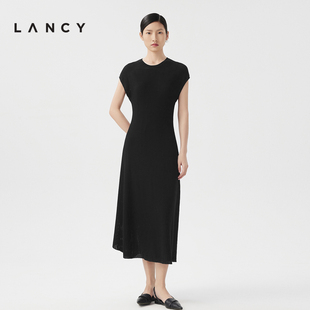 朗姿奥莱 朗姿2024夏季 LANCY 针织黑色连衣裙气质收腰 新款 小飞袖