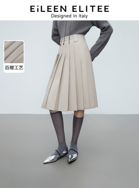 [朗姿奥莱]朗姿欧洲EiLEEN ELITEE2025春新款羊毛复古百褶气质半