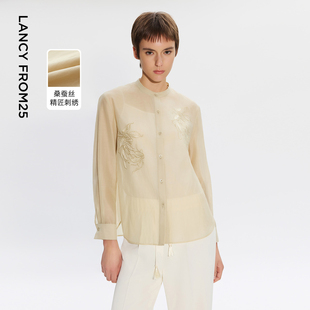 刺繡國(guó)風(fēng)2025年夏季 朗姿歐洲EiLEEN 襯衫 新款 ELITEE桑蠶絲新中式