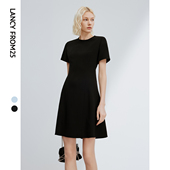 朗姿奥莱 三醋酸Basic衣橱 朗姿短裙法式 中长款 黑色连衣裙高