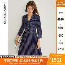朗姿艺术小波点真丝裙2020年新款法式复古轻熟风显瘦七分袖连衣裙图片