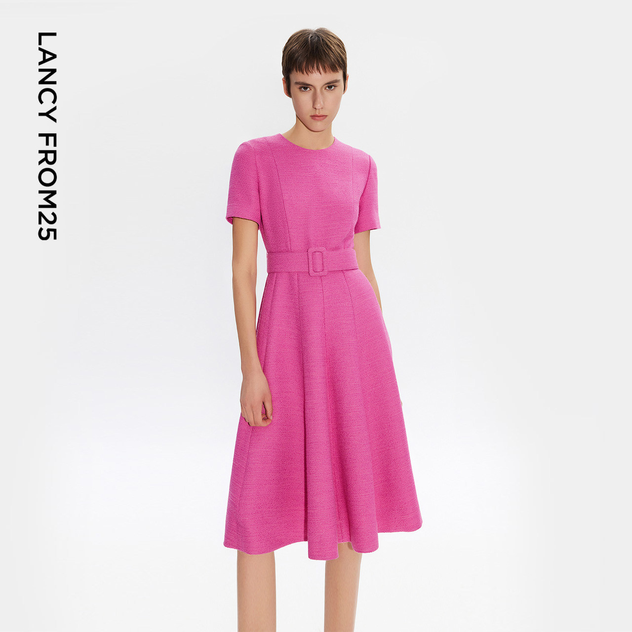 [朗姿奥莱]朗姿欧洲EiLEEN ELITEE法式玫粉小香风粗花呢连衣裙女