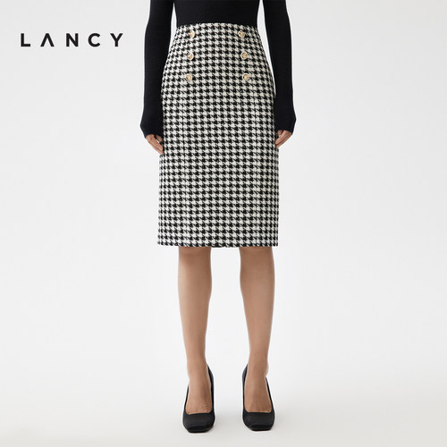 千鸟格纹 后开叉设计 H裙型