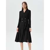 朗姿奥莱 连衣裙女秋季 朗姿法式 黑色收腰中长款 西装 新款 职业通勤