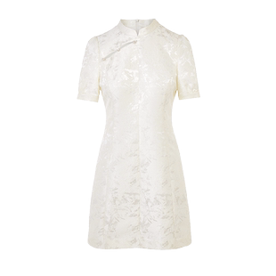 [朗姿奥莱]朗姿新中式复古气质黑色白色高级感旗袍连衣裙夏季新款