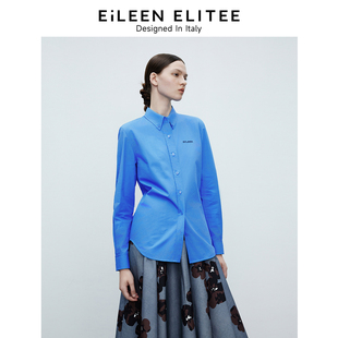 ELITEE纯棉复古蓝色衬衣2025春新款 朗姿欧洲EiLEEN 气 朗姿奥莱