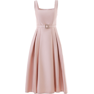 [朗姿奥莱]朗姿法式高级感收腰礼服连衣裙气质方领复古夏季裙子女