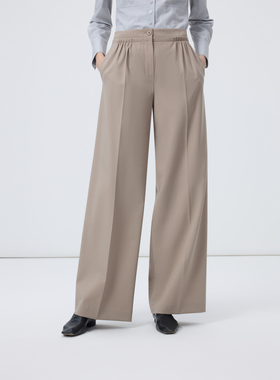 朗姿烟灰色绵羊毛休闲西装裤西裤高级感商务裤子2026年春季新款女