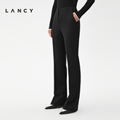 简约高级西装 羊毛喇叭裤 黑色高腰修身 裤 LANCY 朗姿2023秋冬新款