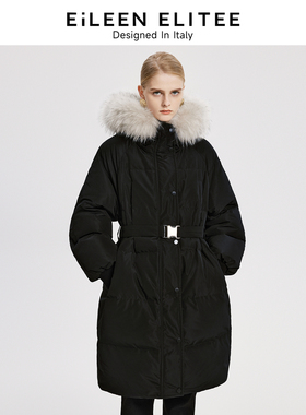 [朗姿奥莱]朗姿欧洲EiLEEN ELITEE白鹅绒中长款连帽羽绒服冬季收