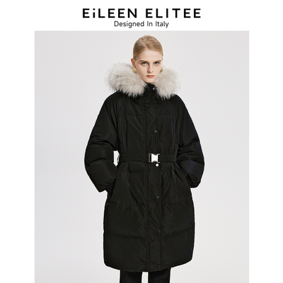 [朗姿奥莱]朗姿欧洲EiLEEN ELITEE白鹅绒中长款连帽羽绒服冬季收