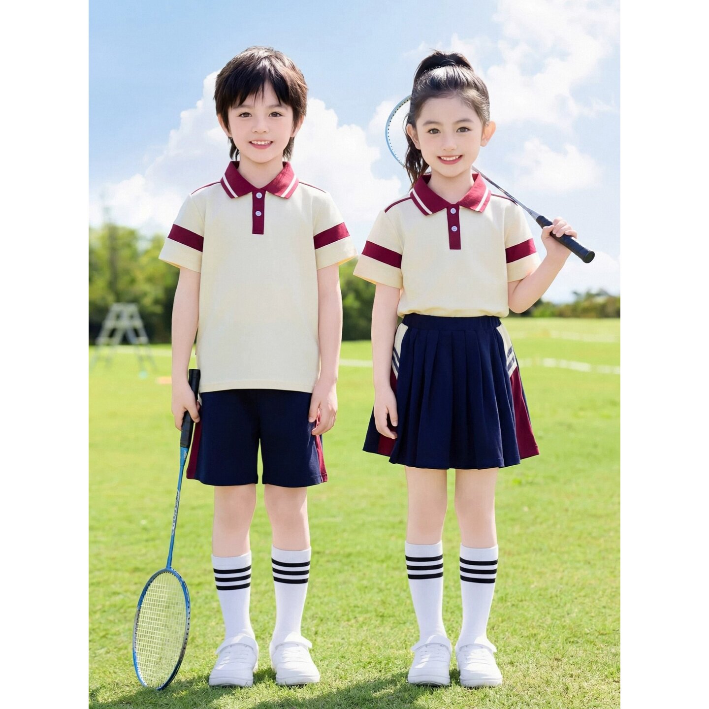 校服初中生秋季条纹儿童节夏装班服女童礼服套装新款啦啦队运动会
