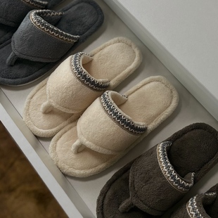 人字拖女四季 外穿 居家室内毛毛珊瑚绒透气防臭情侣防滑男夹脚拖鞋