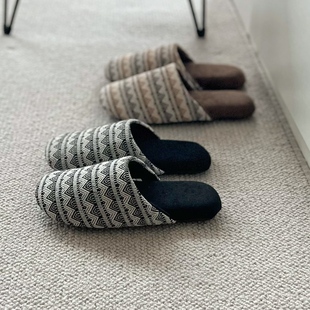 复古包头木地板静音棉拖鞋女秋冬季居家室内防臭男软底防滑不沾灰