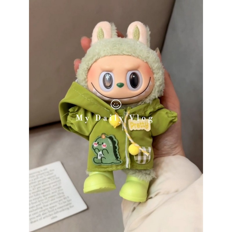 拉布布娃衣labubu搪胶玩偶黄色雨衣皮衣衣服17cm娃娃换装公仔替