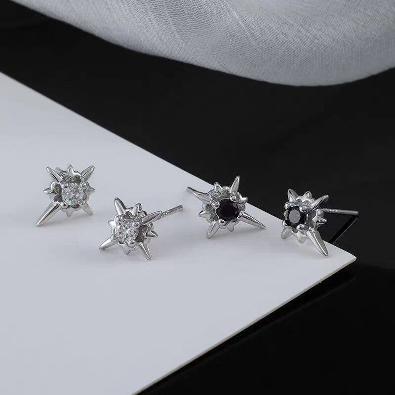 莫桑石北极星10分星芒黑白耳钉