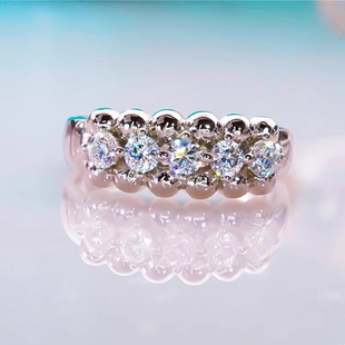 PT950铂金D色莫桑石微镶双排珠子钻戒纯银时尚百搭戒指女设计通勤