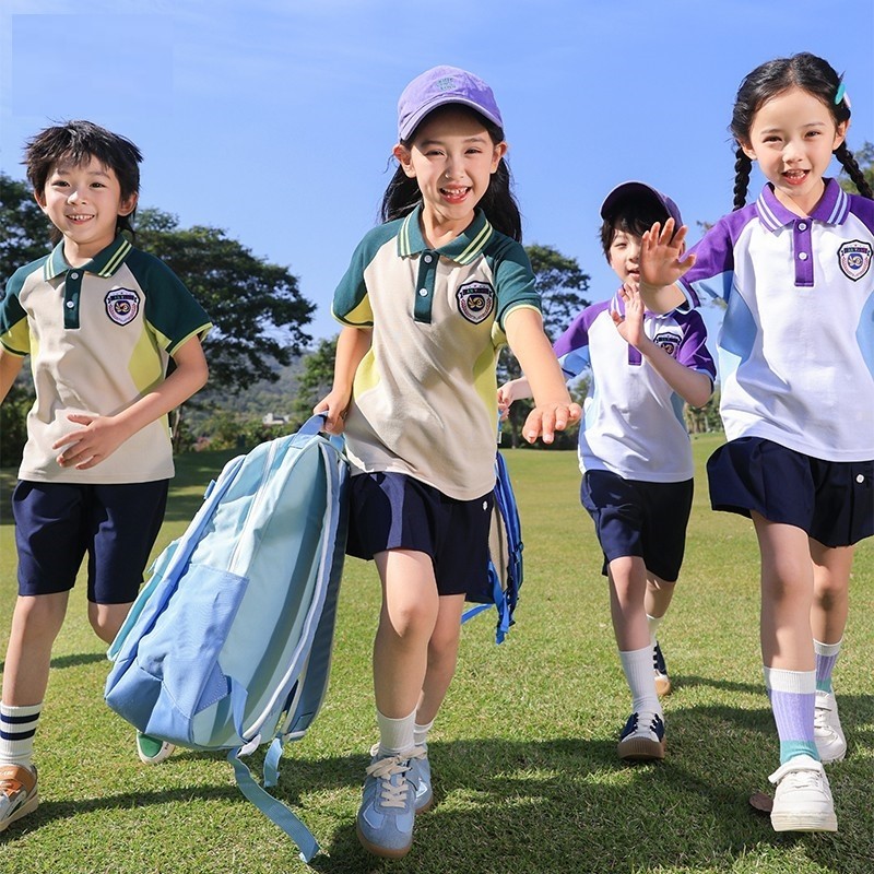 幼儿园园服运动短裤运动风条纹衫连衣裙英伦风毕业照夏季套装定制