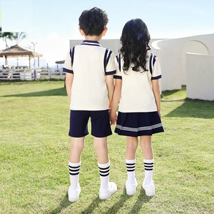 学院风班服中国风三件套夏装小朋友男女童条纹衫集体照毕业班T恤