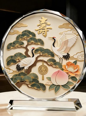 精品松鹤祝寿福寿摆件松柏仙鹤茶室桌面装饰祝寿贺寿吉祥风水陈设