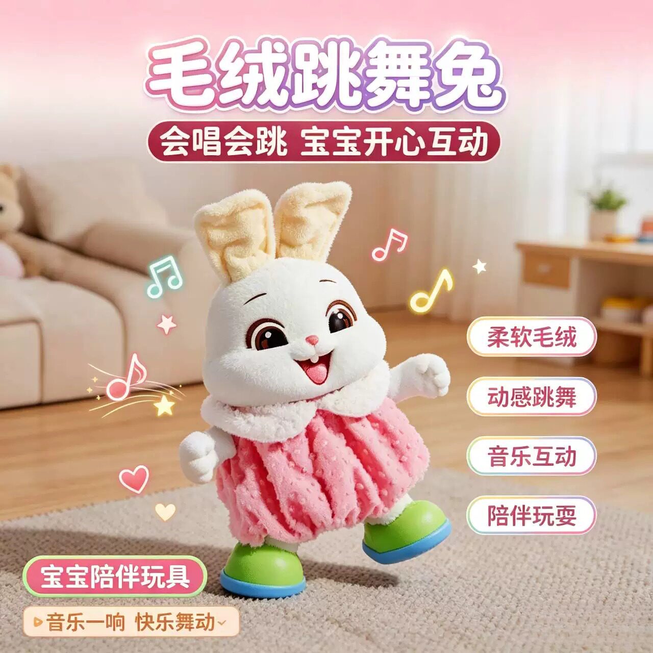 儿童电动跳舞兔子玩具|学爬抬头