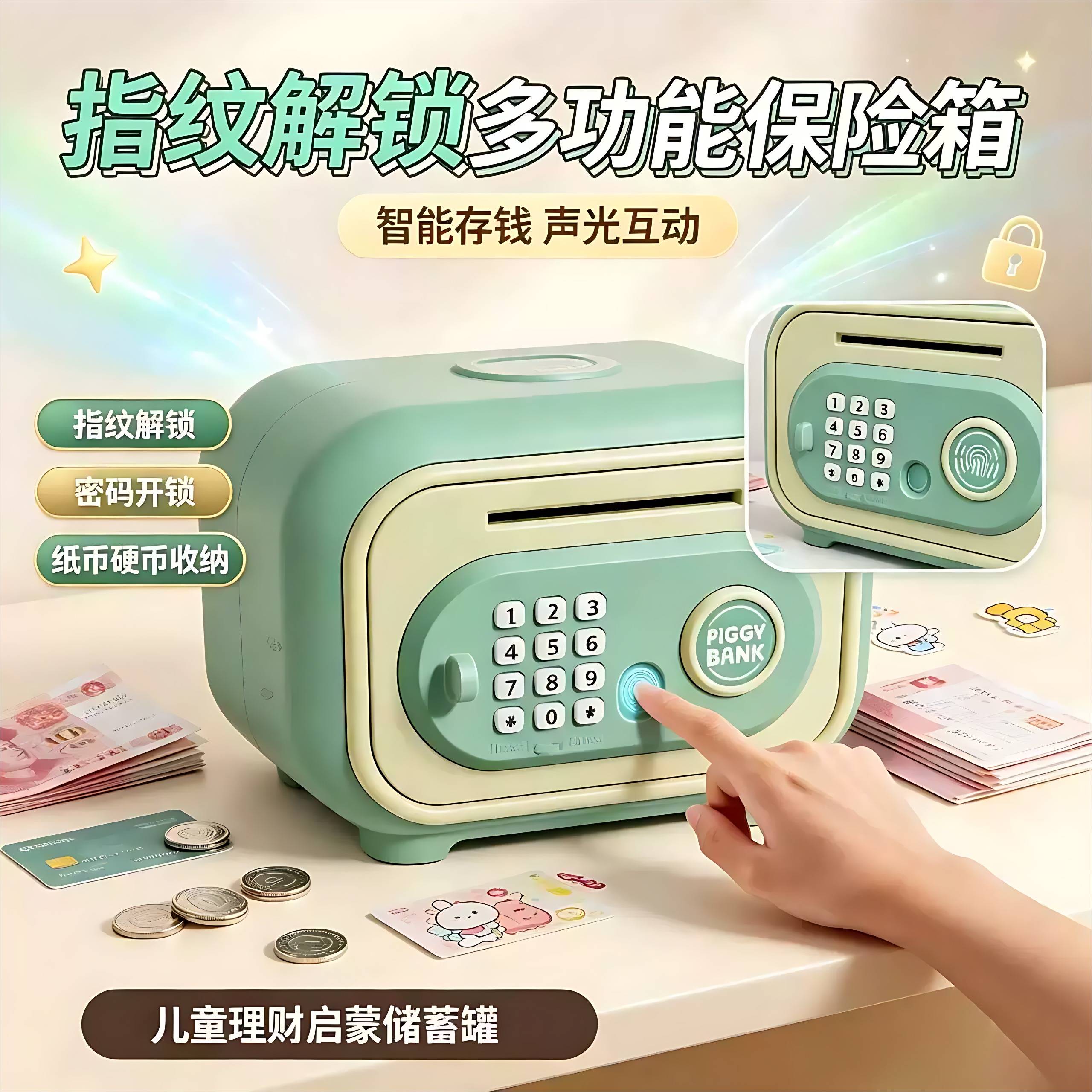 新款儿童网红仿真过家家储蓄存钱罐指纹密码保险箱男女孩六一礼物
