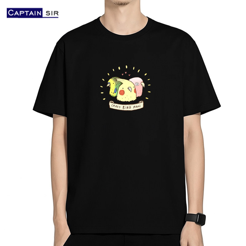 鹦鹉宠物饲养员 趣味鸟类艺术画图案印花衣服宽松短袖t恤男女纯棉