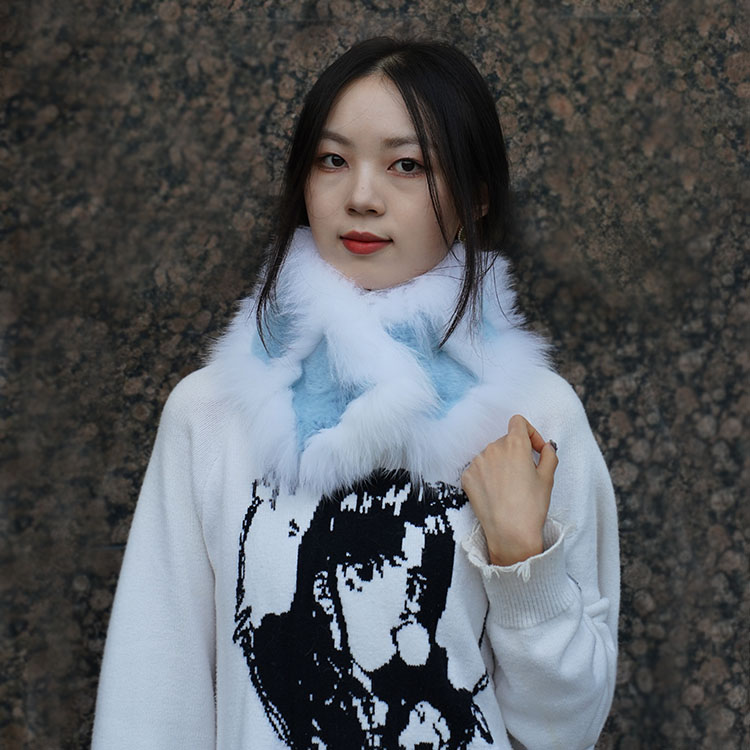 冬季拼接中国风女真毛狐狸毛围脖