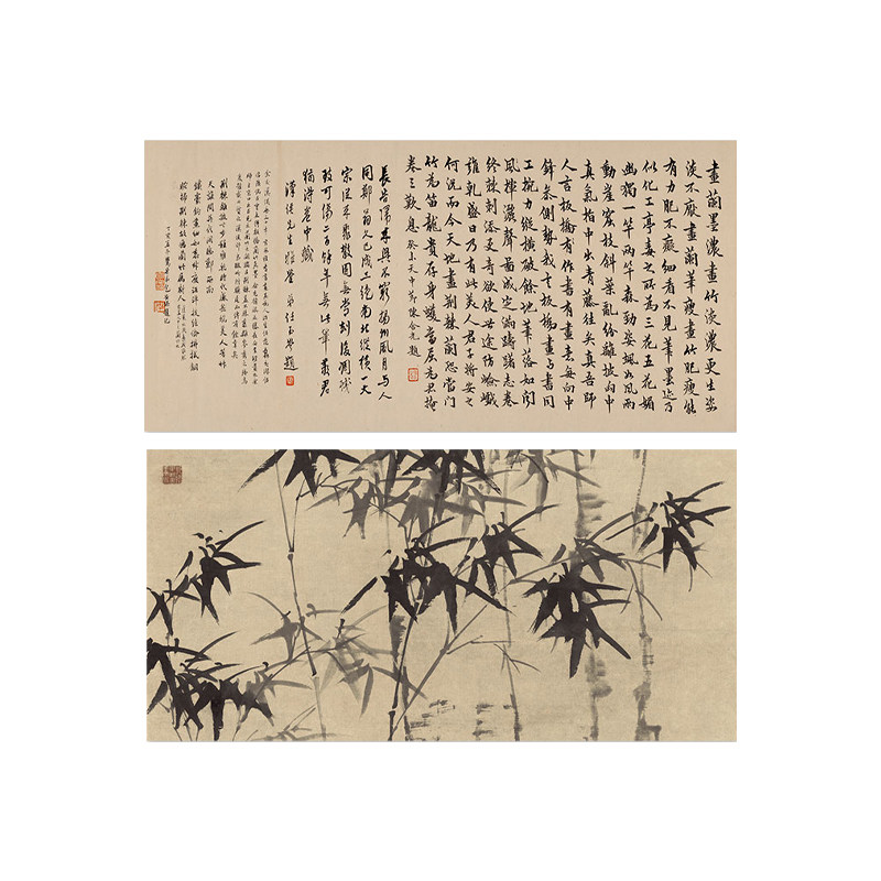 法式中古风墨竹图复古字画小众艺术装饰画芯无框国风墙自粘贴纸画图片
