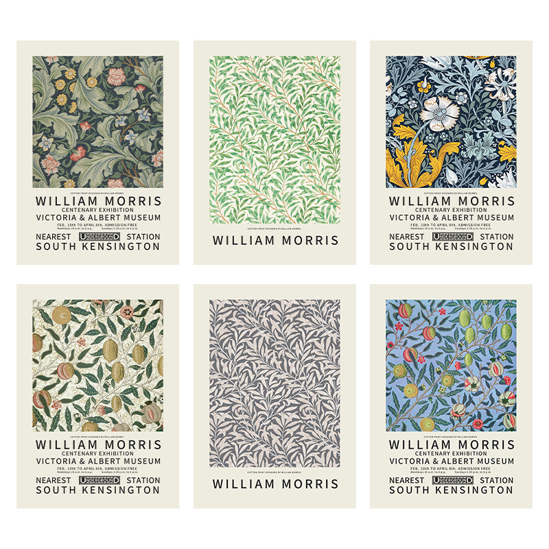 威廉莫里斯装饰画芯北欧美式复古印花背景墙贴小众艺术海报自粘画,家居饰品,现代装饰画,淘宝优惠券,粉丝福利购,淘宝优惠卷