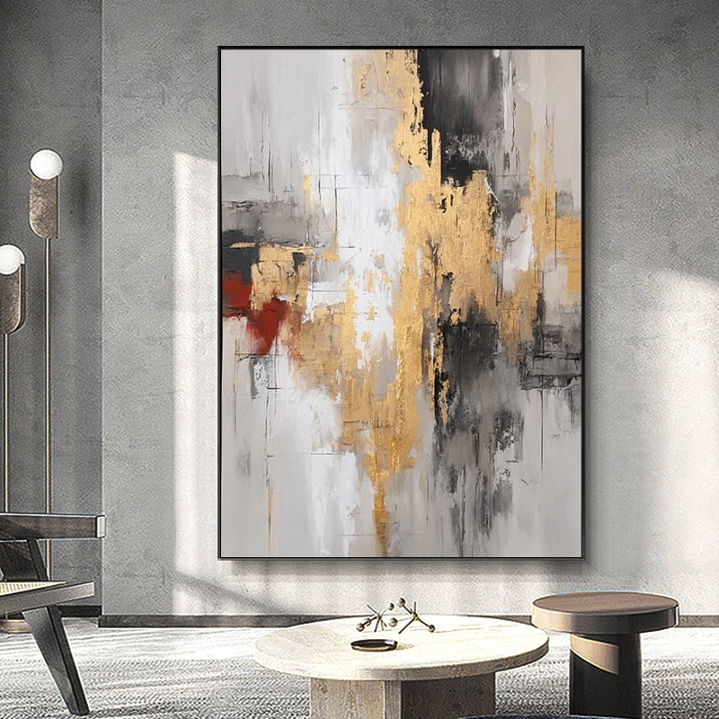 现代简约金箔抽象装饰画替换画芯酒店公寓大幅玄关背景墙贴自粘画