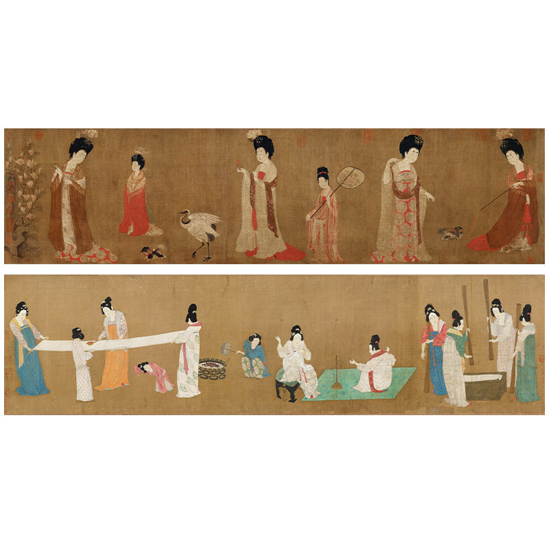 十大传世名画古代人物画簪花仕女图捣练图装饰画芯门窗背景墙贴画
