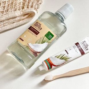 ecodenta椰子牙膏漱口水不含氟亮白去黄薄荷橙子成人清洁清新口腔