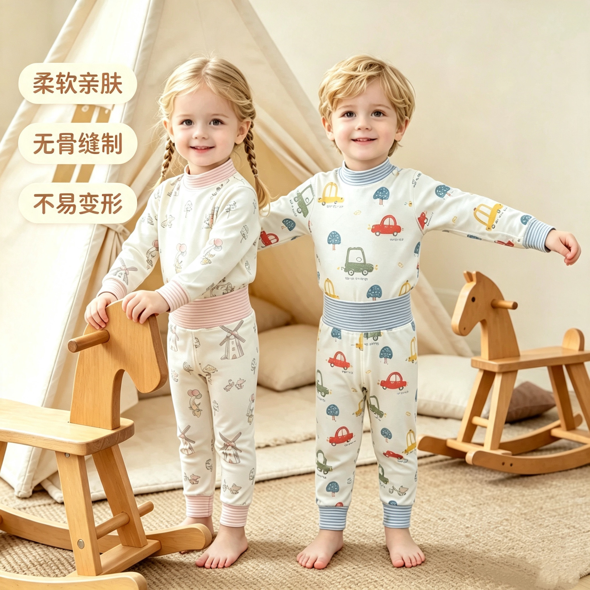 宝宝秋衣秋裤套装纯棉春秋冬款婴儿高腰护肚裤半高领衣服分体内衣