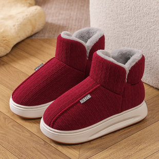 冬季新款保暖厚底棉鞋女款加绒加厚居家外穿防滑毛毛高包跟棉拖鞋