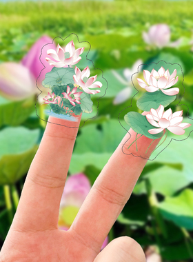 小清新绿色荷花透明贴纸儿童diy手账日记水杯图案卡通防水装饰贴