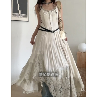 【CPLUS SERIES】2024春夏新品蕾丝拼接吊带连衣裙百搭设计感性感