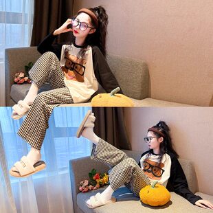 法国Uamtor女童睡衣秋季2025新款大童女孩纯棉长袖长裤家居服套装