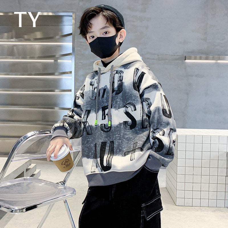 韩国TY童装潮牌男童加绒卫衣2025新款儿童秋冬季加厚连帽上衣男孩